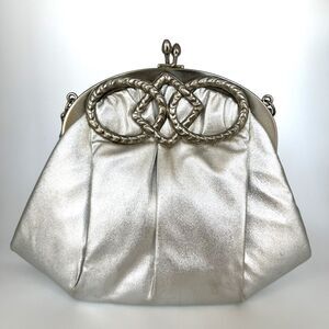 VTG Ande Silver Kiss Lock Clutch Chain Strap Evening Bag 80's Glam Disco Retro